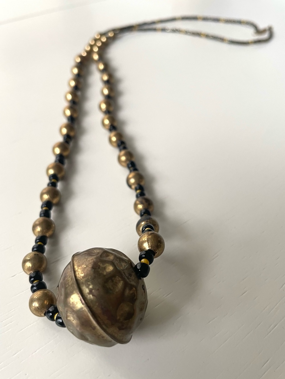 Vintage hammered brass beaded necklace boho festival maximalist